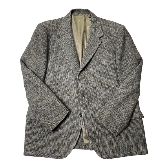 Vintage Harris Tweed Olive/Navy Herringbone 100% Scottish Virgin Wool Sport Coat - Picture 2 of 12